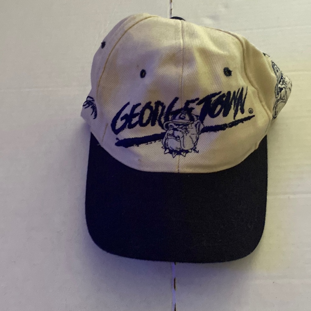Georgetown University Bulldog Hoyas Hat Cap Vintage White Blue